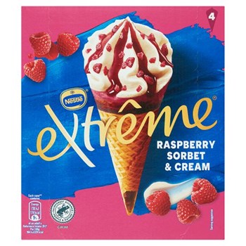 Extreme Raspberry Sorbet & Cream Ice Cream Cones 4 x 120ml (480ml)