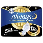 Always Ultra Sanitary Towels Secure Night Extra (Size 5) Wings X8 Pads