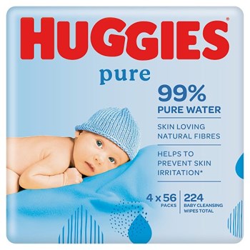 Huggies Pure Baby Wipes - 4 Packs (4 x 56 Wipes)