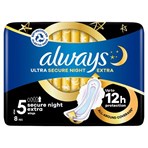 Always Ultra Sanitary Towels Secure Night Extra (Size 45) Wings X 8 Pads