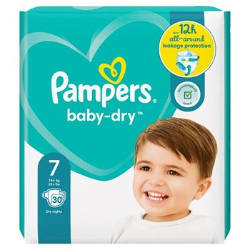 Pampers Baby-Dry Size 7, 30 Nappies, 15kg+, Essential Pack