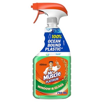 Mr Muscle Platinum Window & Glass Glass Cleaning Spray, Recovered Coastal Plastic 750 ml