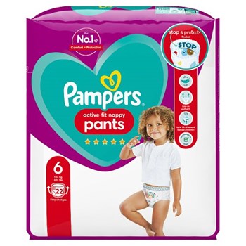 Pampers Active Fit Nappy Pants Size 6, 22 Nappies, 15kg+, Essential Pack