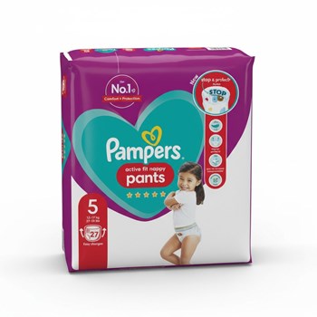 Pampers Active Fit Nappy Pants Size 5, 27 Nappies, 12kg-17kg, Essential Pack