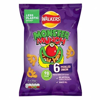 Walkers Monster Munch Pickled Onion Multipack Snacks Crisps 6x20g