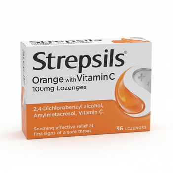 Strepsils Orange with Vitamin C 100mg Lozenges 36 Lozenges