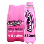 Lucozade Energy Zero Sugar Drink Pink Lemonade 4x380ml