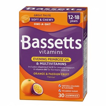 Bassetts Vitamins Evening Primrose Oil & Multivitamins Orange & Passion Fruit 12-18 Years 30 Gummies
