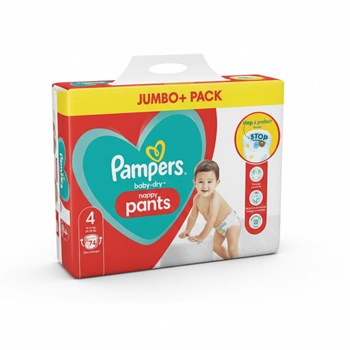 Pampers Baby-Dry Nappy Pants Size 4, 74 Nappies, 9kg-15kg, Jumbo+ Pack