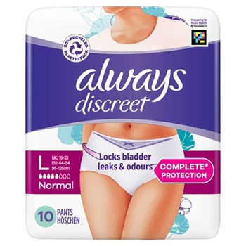Always Discreet Underwear Incontinence Pants Normal Size Large 10 Pack, Beelivery