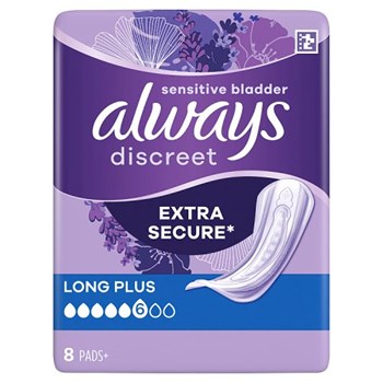 Always Discreet Incontinence Pads Women Long Plus 8 Count  