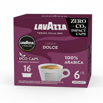 Lavazza A Modo Mio Eco Caps Compostable Lungo Dolce Coffee Capsules x 16