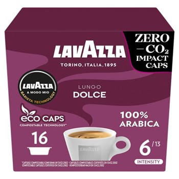 Lavazza A Modo Mio Eco Caps Compostable Lungo Dolce Coffee Capsules x 16