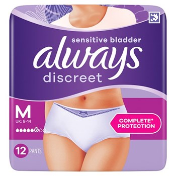 Always Discreet Incontinence Pants Women, M, 12 Pants