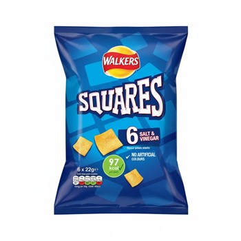 Walkers Squares Salt & Vinegar Multipack Snacks Crisps 6x22g