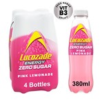 Lucozade Energy Zero Sugar Drink Pink Lemonade 4x380ml