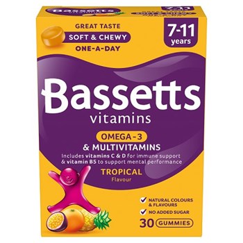 Bassetts Vitamins Omega-3 & Multivitamins Tropical Flavour 7-11 Years 30 Gummies