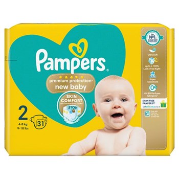 Pampers Premium Protection New Baby Size 2, 31 Nappies, 4kg-8kg, Carry Pack