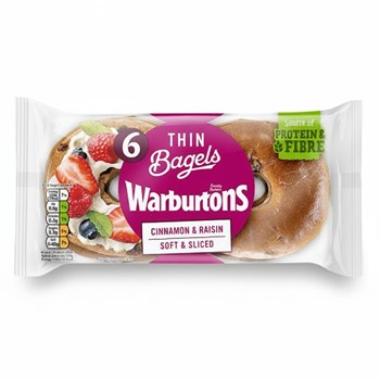 Warburtons 6 Thin Bagels Cinnamon & Raisin
