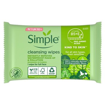 Simple Kind to Skin Cleansing Wipes Bio-degradable 25 wipes 