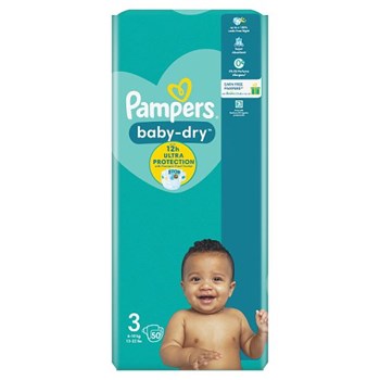 Pampers Baby-Dry Size 3, 50 Nappies, 6kg-10kg, Essential Pack