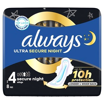 Always Ultra  Sanitary Towels Secure Night (Size 4) With Wings 8 Pads