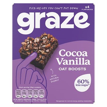 Graze  Oat Boost Flapjack snacks Cocoa Vanilla 4x30g 