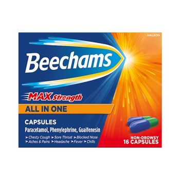 Beechams Max Strength Capsules, Cold & Flu Relief with Paracetamol, 16s
