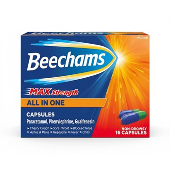 Beechams Max Strength Capsules, Cold & Flu Relief with Paracetamol, 16s
