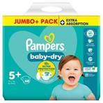Pampers Baby-Dry Size 5+, 68 Nappies, 12kg-17kg, Jumbo+ Pack