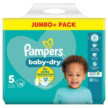 Pampers Baby-Dry Size 5, 72 Nappies, 11kg-16kg, Jumbo+ Pack