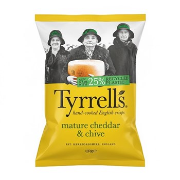 Tyrrells Mature Cheddar & Chive Hand-Cooked English Crisps 150g