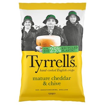 Tyrrells Mature Cheddar & Chive Hand-Cooked English Crisps 150g