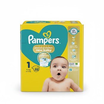 Pampers Premium Protection New Baby Size 1, 22 Nappies, 2kg-5kg, Carry Pack