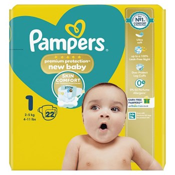 Pampers Premium Protection New Baby Size 1, 22 Nappies, 2kg-5kg, Carry Pack