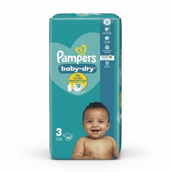 Pampers Baby-Dry Size 3, 50 Nappies, 6kg-10kg, Essential Pack