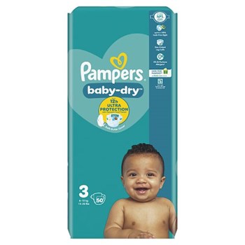Pampers Baby-Dry Size 3, 50 Nappies, 6kg-10kg, Essential Pack