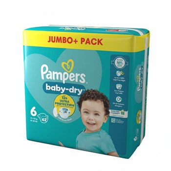 Pampers Baby-Dry Size 6, 62 Nappies, 13kg-18kg, Jumbo+ Pack