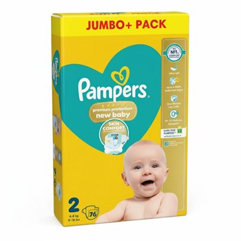 Pampers Premium Protection New Baby Size 2, 76 Nappies, 4kg-8kg, Jumbo+ Pack