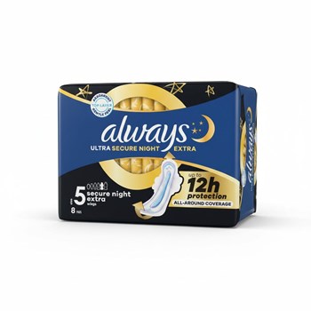 Always Ultra  Sanitary Towels Secure Night Extra (Size 5) With Wings 8 Pads