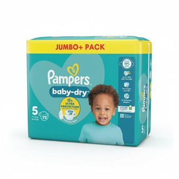 Pampers Baby-Dry Size 5, 72 Nappies, 11kg-16kg, Jumbo+ Pack