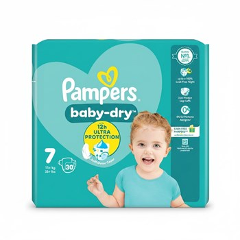 Pampers Baby-Dry Size 7, 30 Nappies, 15kg+, Essential Pack