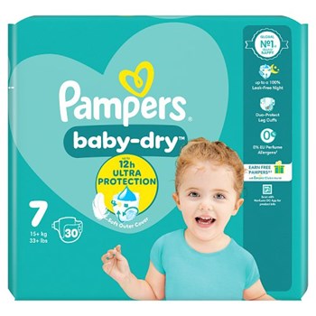 Pampers Baby-Dry Size 7, 30 Nappies, 15kg+, Essential Pack