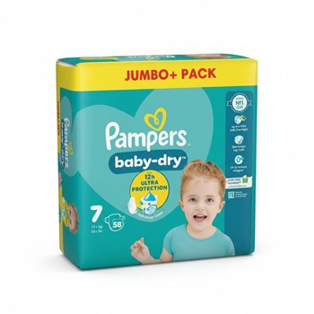 Pampers Baby-Dry Size 7, 58 Nappies, 15kg+, Jumbo+ Pack
