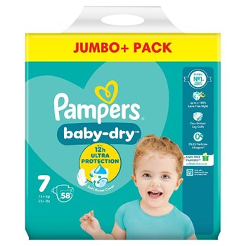 Pampers Baby-Dry Size 7, 58 Nappies, 15kg+, Jumbo+ Pack
