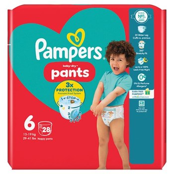Pampers Baby-Dry Nappy Pants Size 6, 28 Nappies, 13kg-19kg, Essential Pack