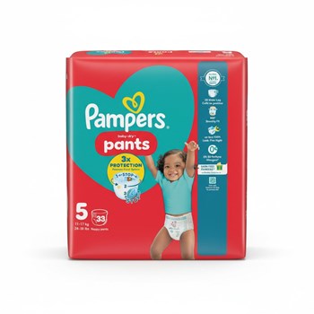 Pampers Baby-Dry Nappy Pants Size 5, 33 Nappies, 11kg-17kg, Essential Pack