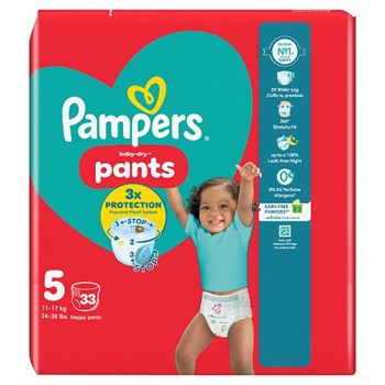 Pampers Baby-Dry Nappy Pants Size 5, 33 Nappies, 11kg-17kg, Essential Pack