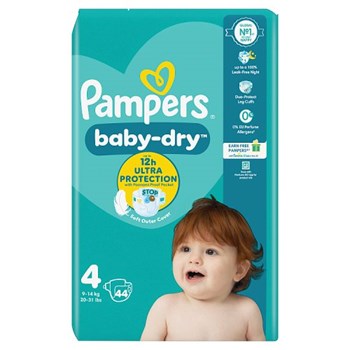 Pampers Baby-Dry Size 4, 44 Nappies, 9kg-14kg, Essential Pack