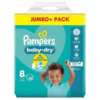 Pampers Baby-Dry Size 8, 52 Nappies, 17kg+, Jumbo+ Pack